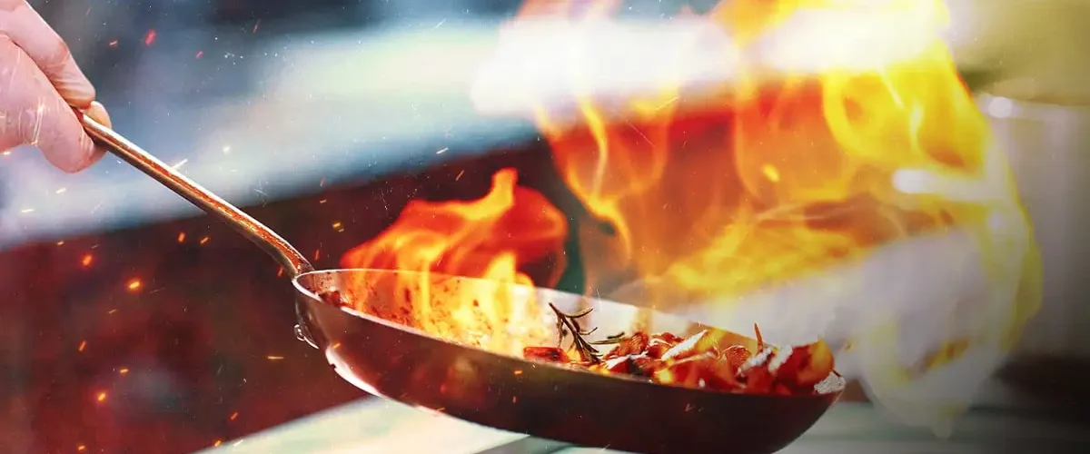 casino restaurants featured image: a hot pan in a luxury restaurant