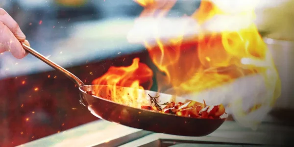 casino restaurants featured image: a hot pan in a luxury restaurant