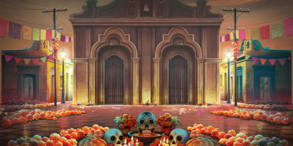 Muerto En Mictlán boasts a background that perfectly captures the look and feel of Day of the Dead