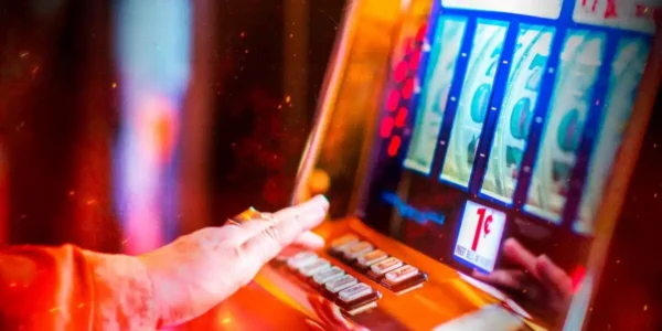 someone using a casino slot machine