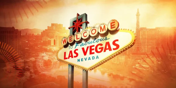 The Vegas strip is known for its casinos.