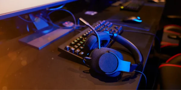 esports headset on a gaming desk