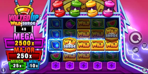 VoltedUP WildSurge is a neon-themed casino game.
