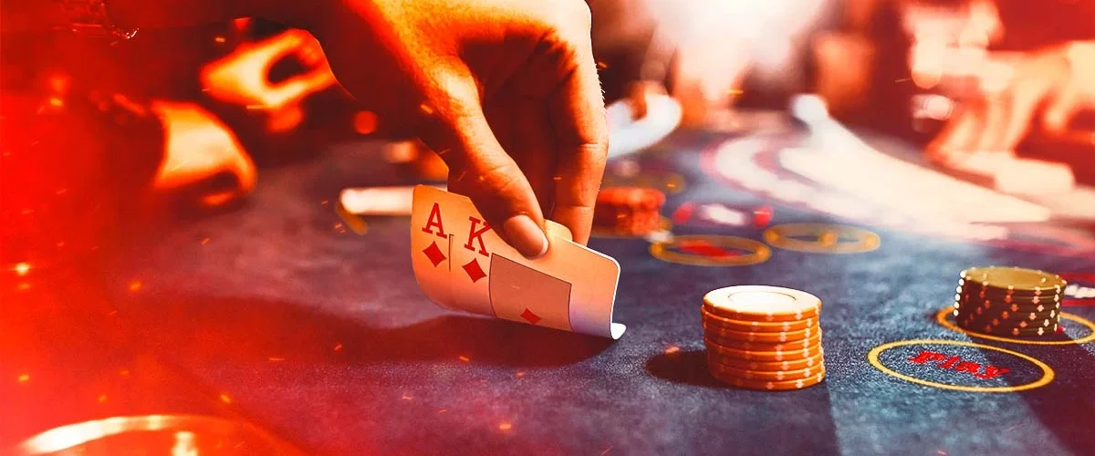 a blackjack table with cards showing