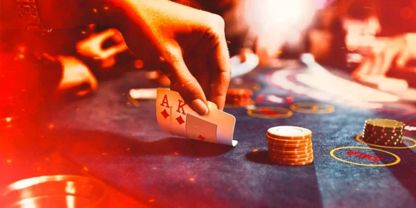 a blackjack table with cards showing